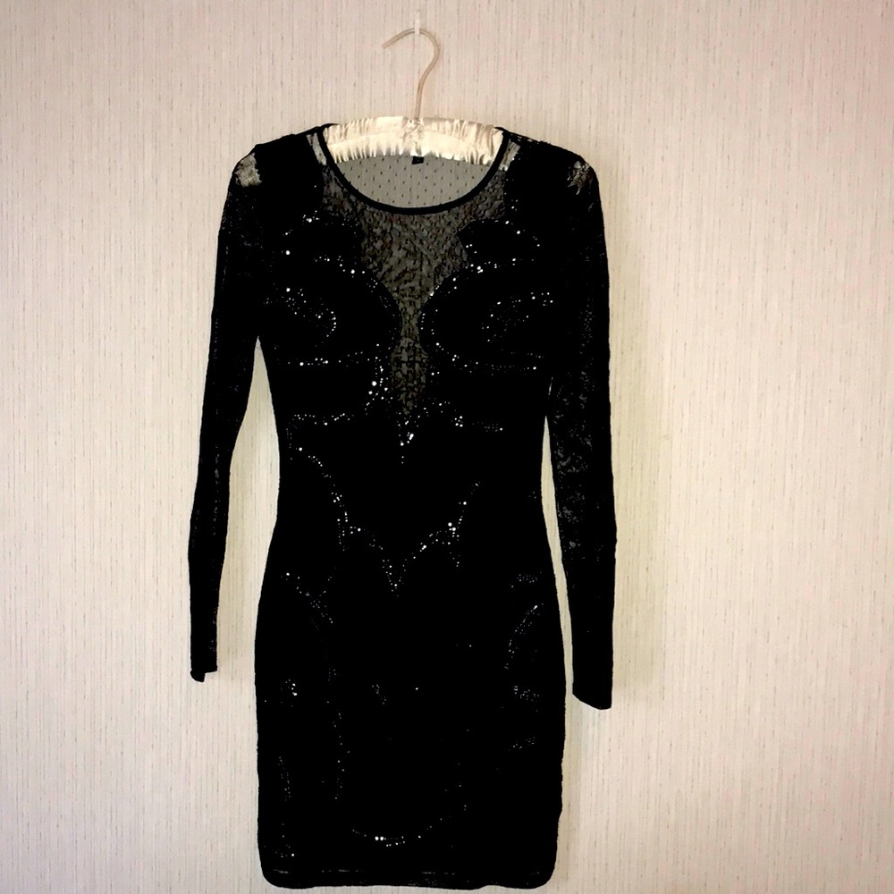Expect long sleeve sheer black dress